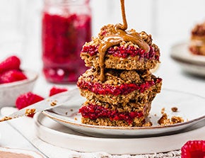 almond butter goldenberry and raspberry crumble bars