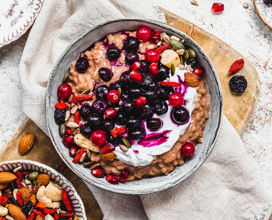 blueberry goji and almond rice pudding