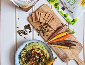 edamame and miso hummus with smoky pepitas