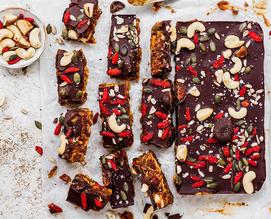 fudgy almond butter and chocolate bars