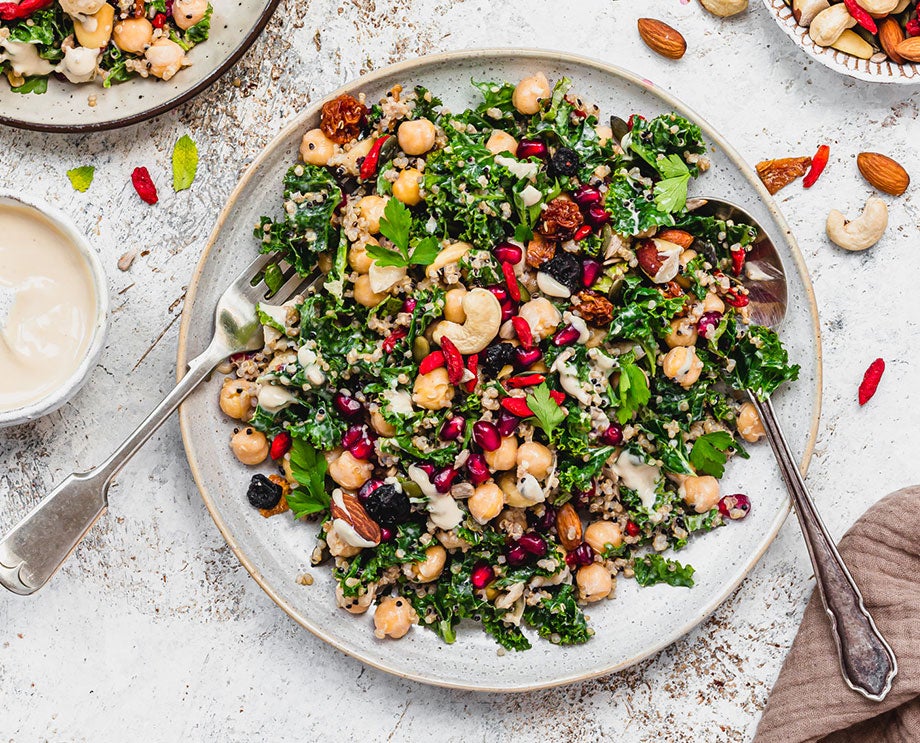 garlicky kale tahini and almond salad