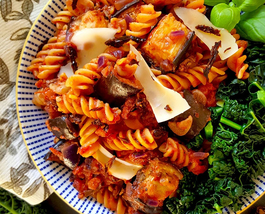 lentil pasta with aubergine