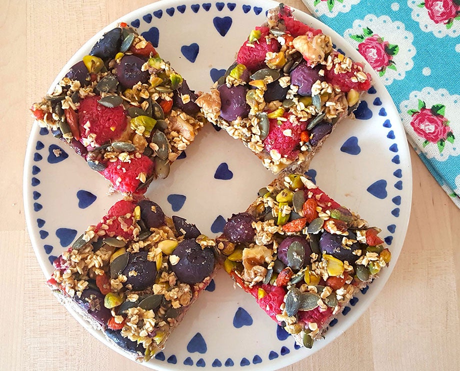 rainbow berry protein crumble bars