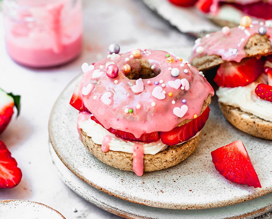 strawberries and cream doughnut sandwich