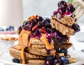 Stack of fluffy blueberry pancakes 