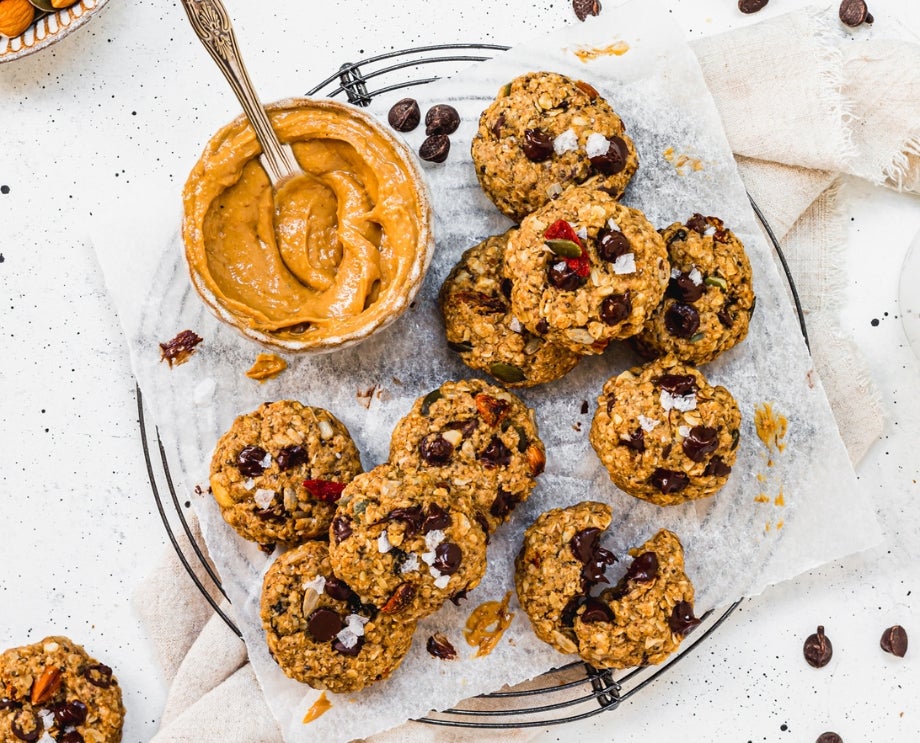 Mini Trail Cookies on a cooling rack