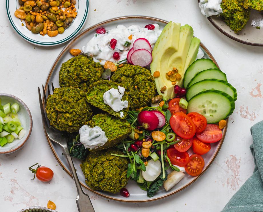 Green Falafel Balls on a plate with Salad
