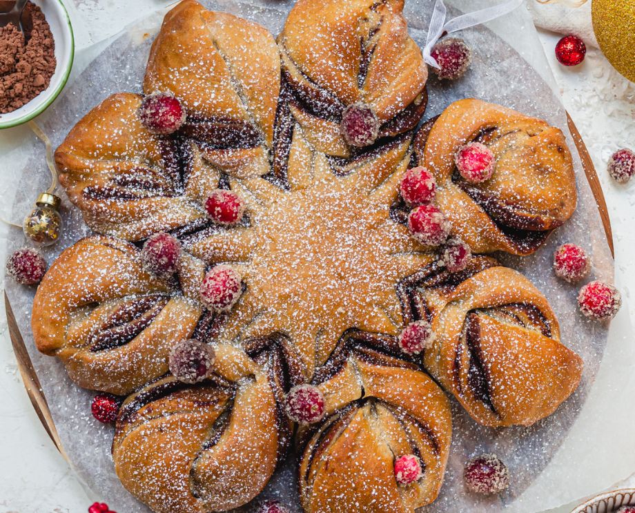 Chocolate Orange Cinnamon Star Bread on a plate